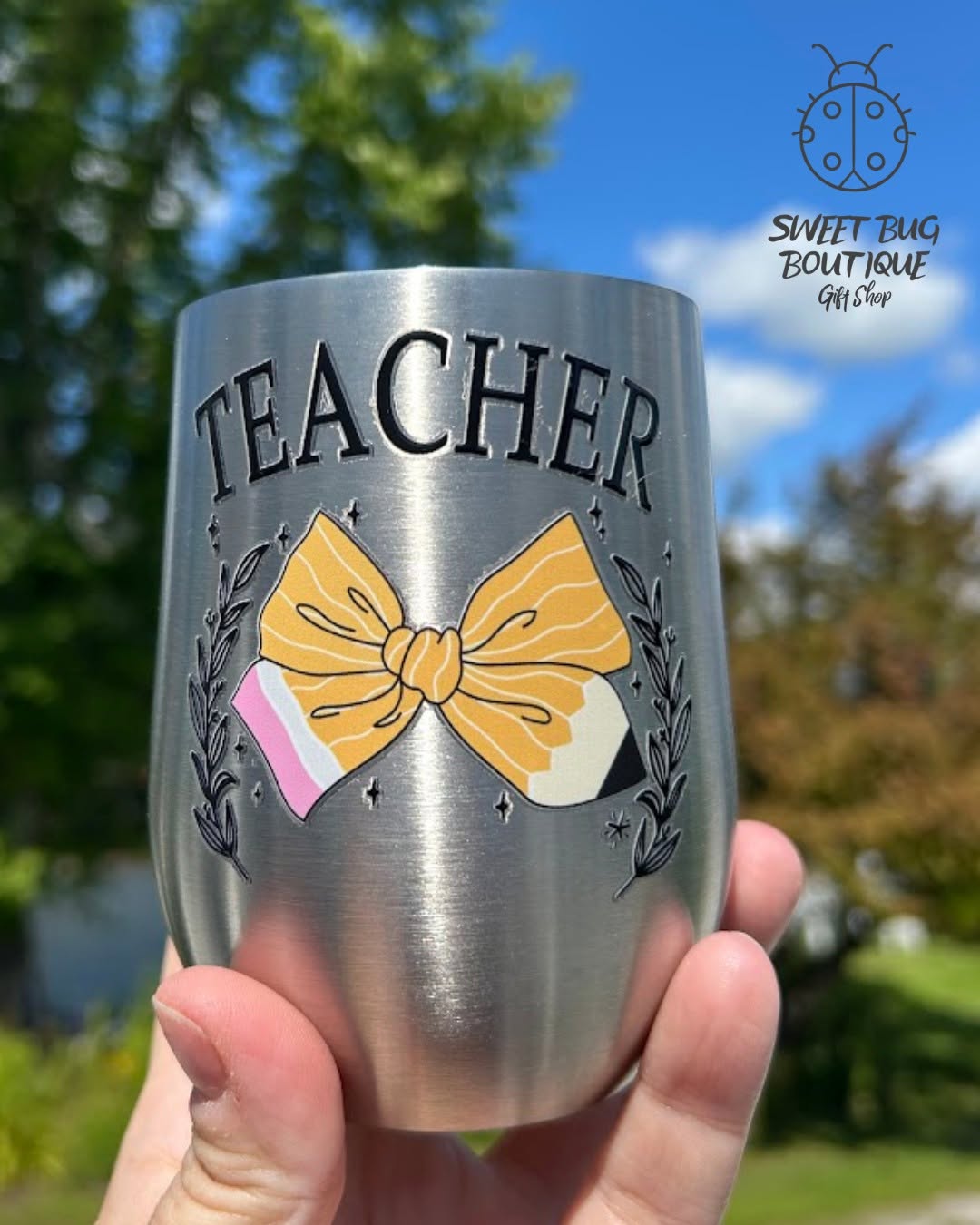 Decorated Mug Teacher Pencil Bow