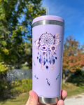 Decorated Mug with Lid and Straw: Purple, Dream Catcher and Feathers
