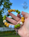 Keychain Bracelet Green Florals