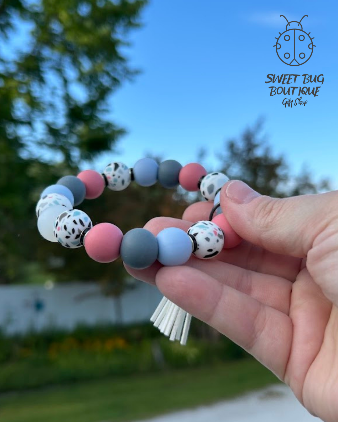 Keychain Bracelet Pink, Grey, Terrazzo