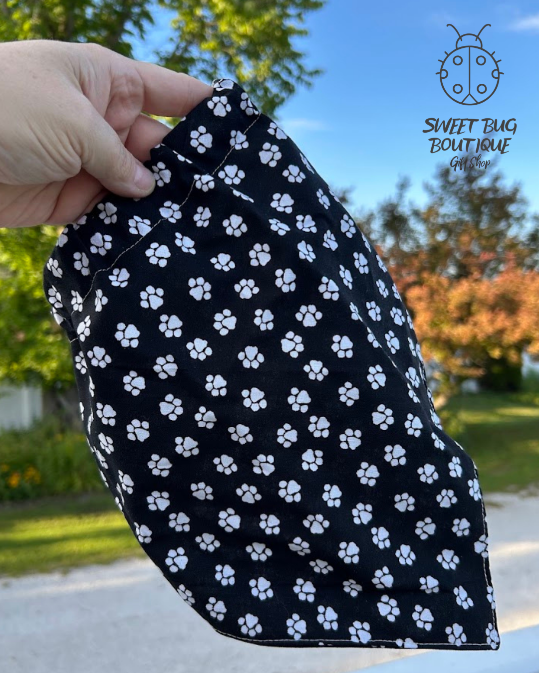 Dog Bandana Black with White Paws