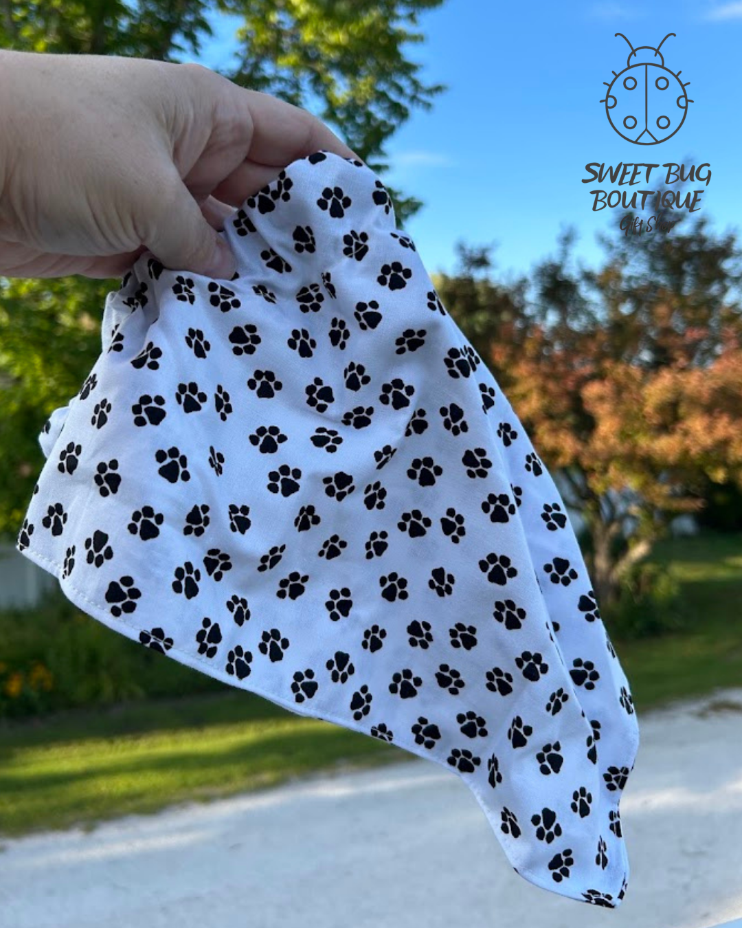 Dog Bandana White with Black Paws