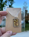 Necklace with Handmade Pendent Gold Glitter Rectangle