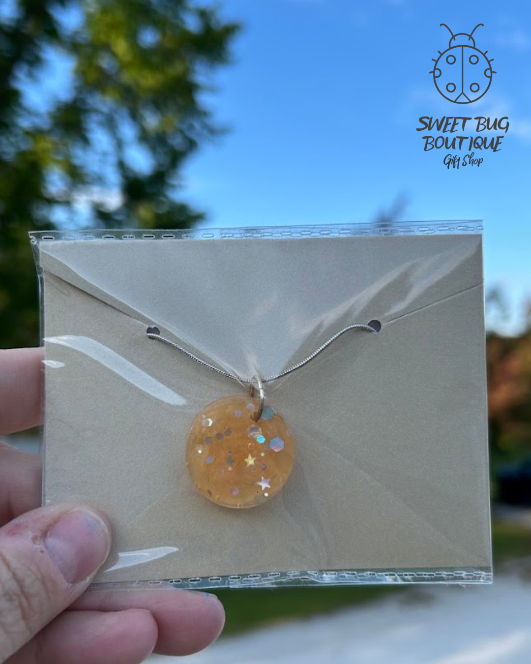 Necklace with Handmade Pendent Orange Circle